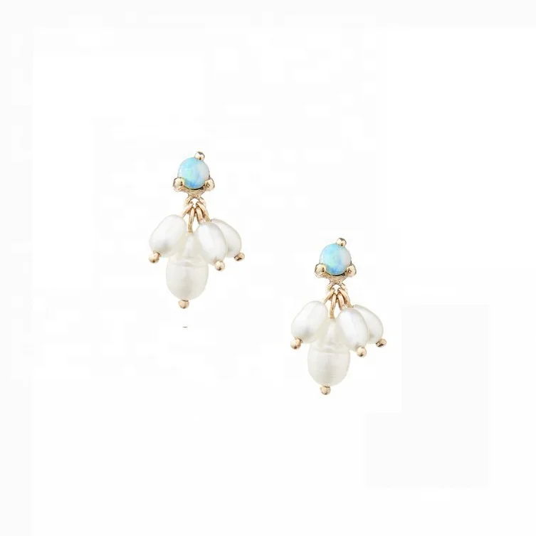 

Elegant style 18K gold plated 925 sterling silver natural gemstone large blue opal and baroque pearl earring