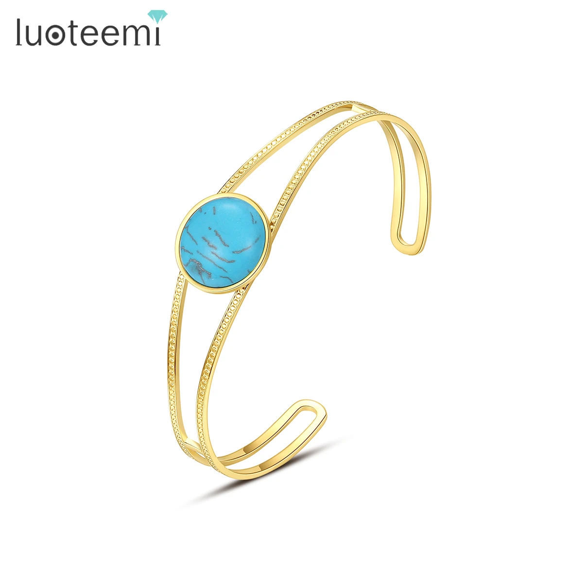 

SP-LAM Round Turquoise Open Cuff Bangle Metal Jewelry Designer Charm Gold Plated Manufacturer Bracelet Stainless Steel