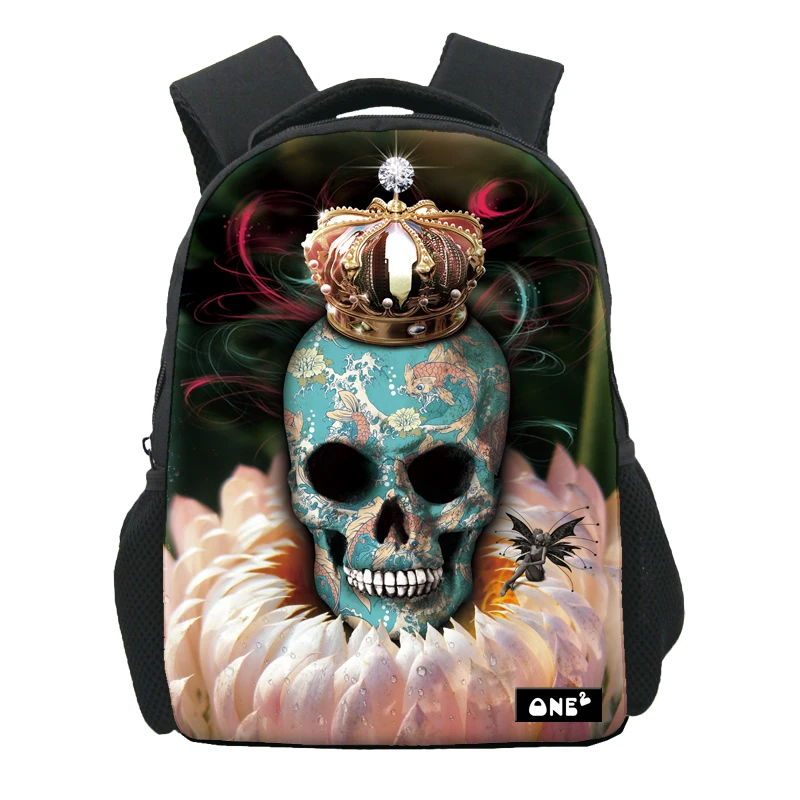 

High quality school bag large capacity lightweight bookbags school bags with side pocket skull design print, Customized