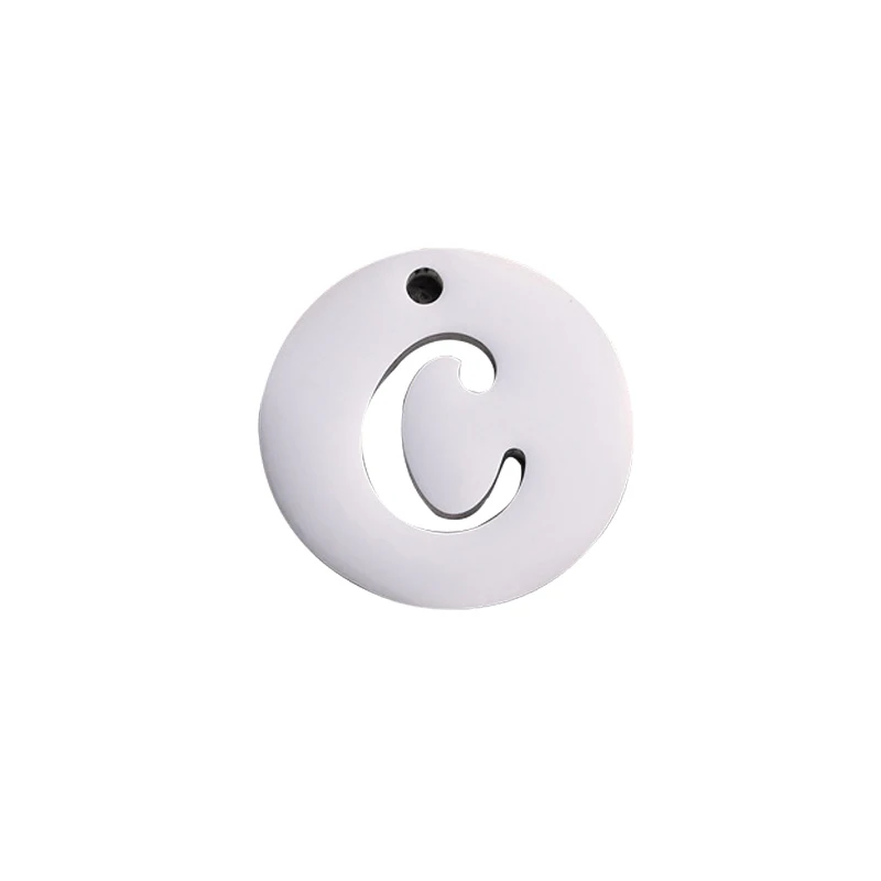 

316 Stainless Steel Custom Engraved 26 Letter Disc Hollow Pendants & Charms, Silver