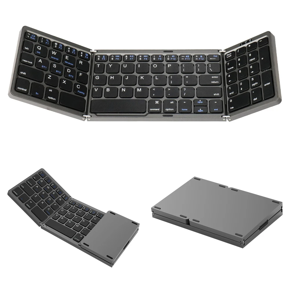 

Foldable Wireless Keyboard English Spanish French USB-C Rechargeable for iPad Laptop Tablet Travel Portable BT5.1 Numeric Keypad