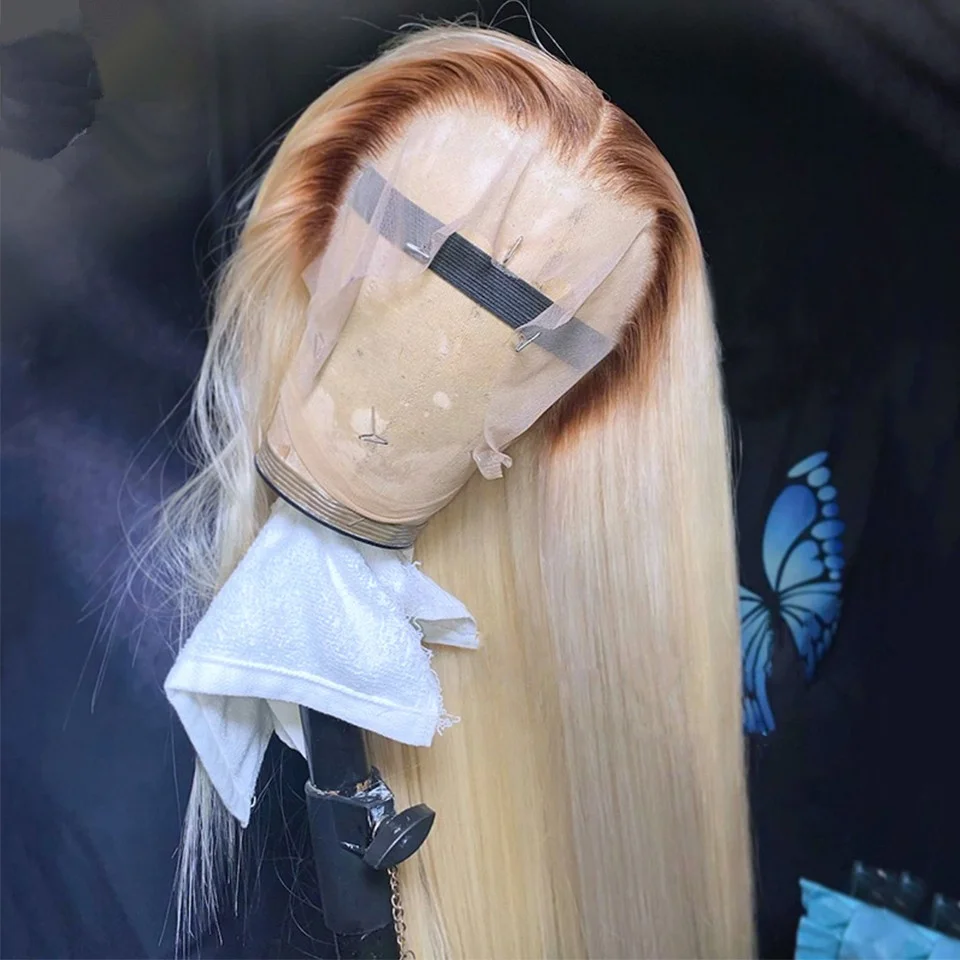 

13X4 T4/613 Blonde Lace Front Human Hair Wigs PrePlucked Brazilian Straight 613 100% Virgin Transparent Lace Wigs