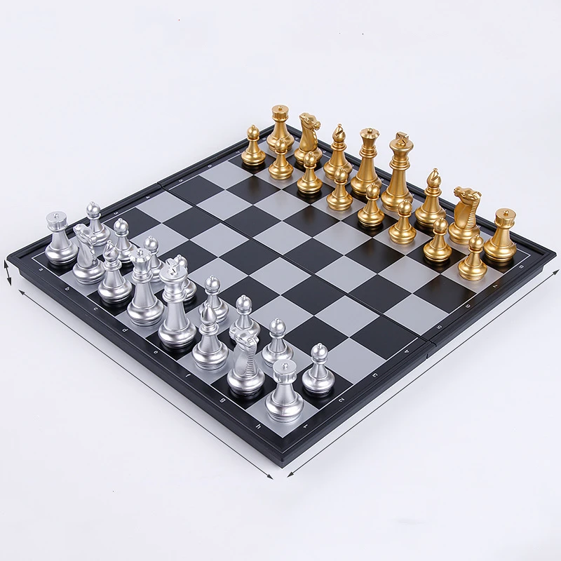 

2021 High Quality Luxury Chess Set Game with Magnetic Piece and Foldable Board Metalic Chess Set, Gold, silver, black, white