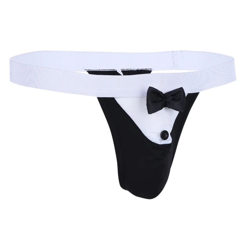 

High Quality Sexy Tuxedo Bow Tie Pouch Bikini Thong Underwear G String Costume Mens Briefs With Bow