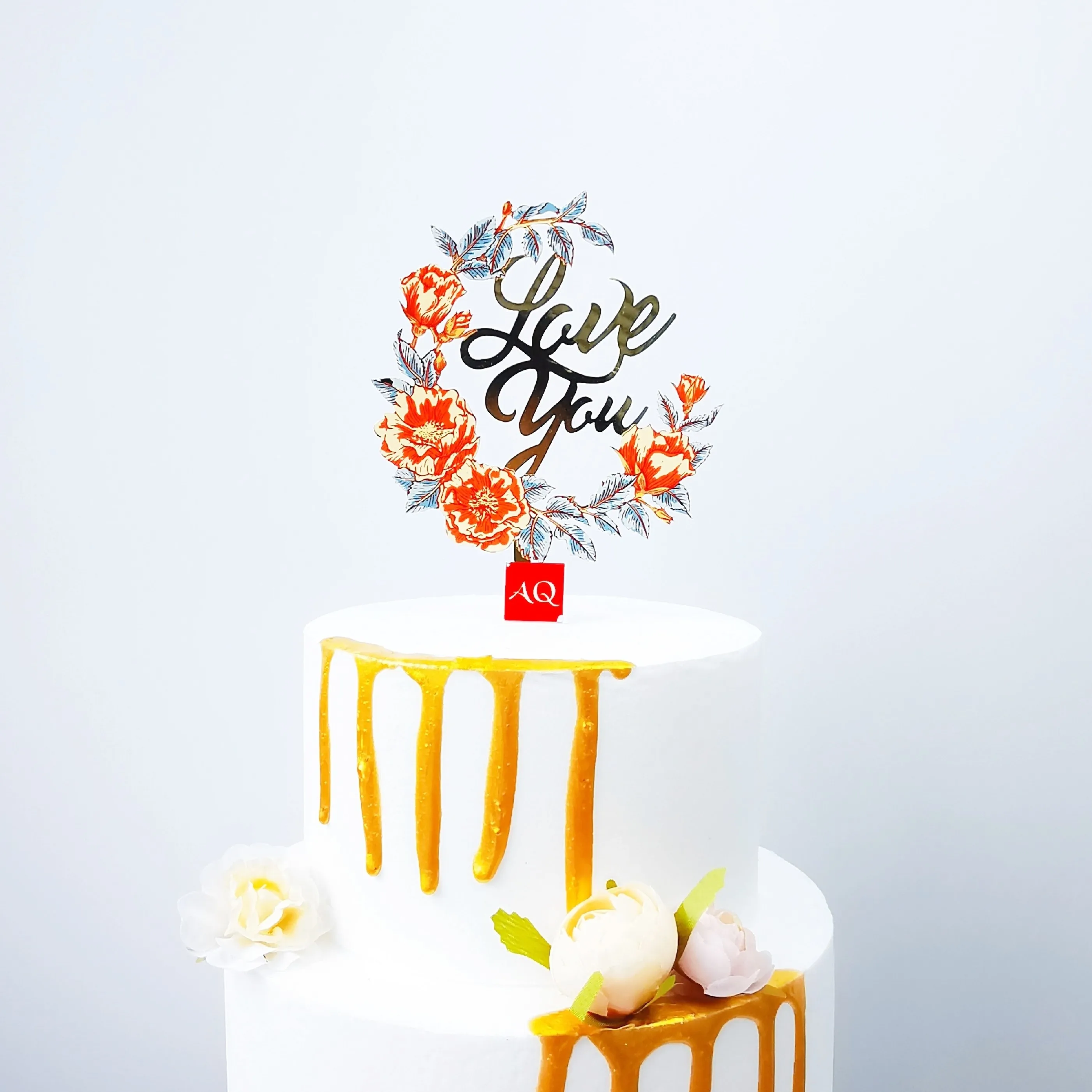 

Newest Design Love You Flower Print Wedding Acrylic Cake Topper