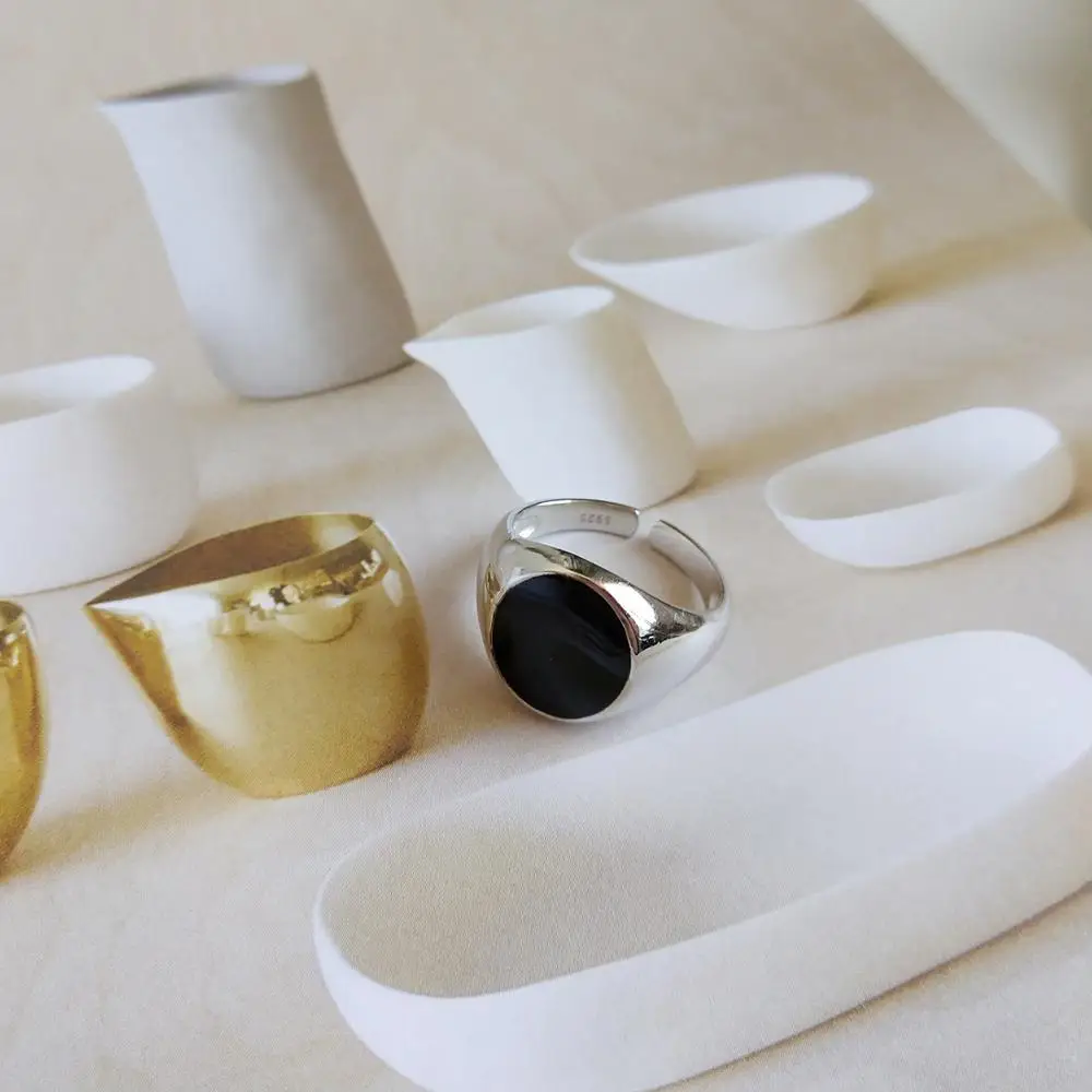 

Fashion Korean 925 Sterling Silver Vintage Black Jewelry Opening Vogue Ring