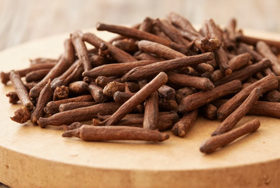 Whole cloves in glass jar next to ground cloves in spice container showing difference between forms