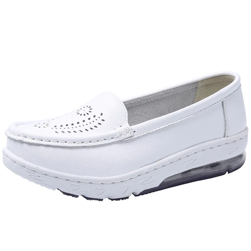 

2021white flat comfortable leather nursing shoes females, White