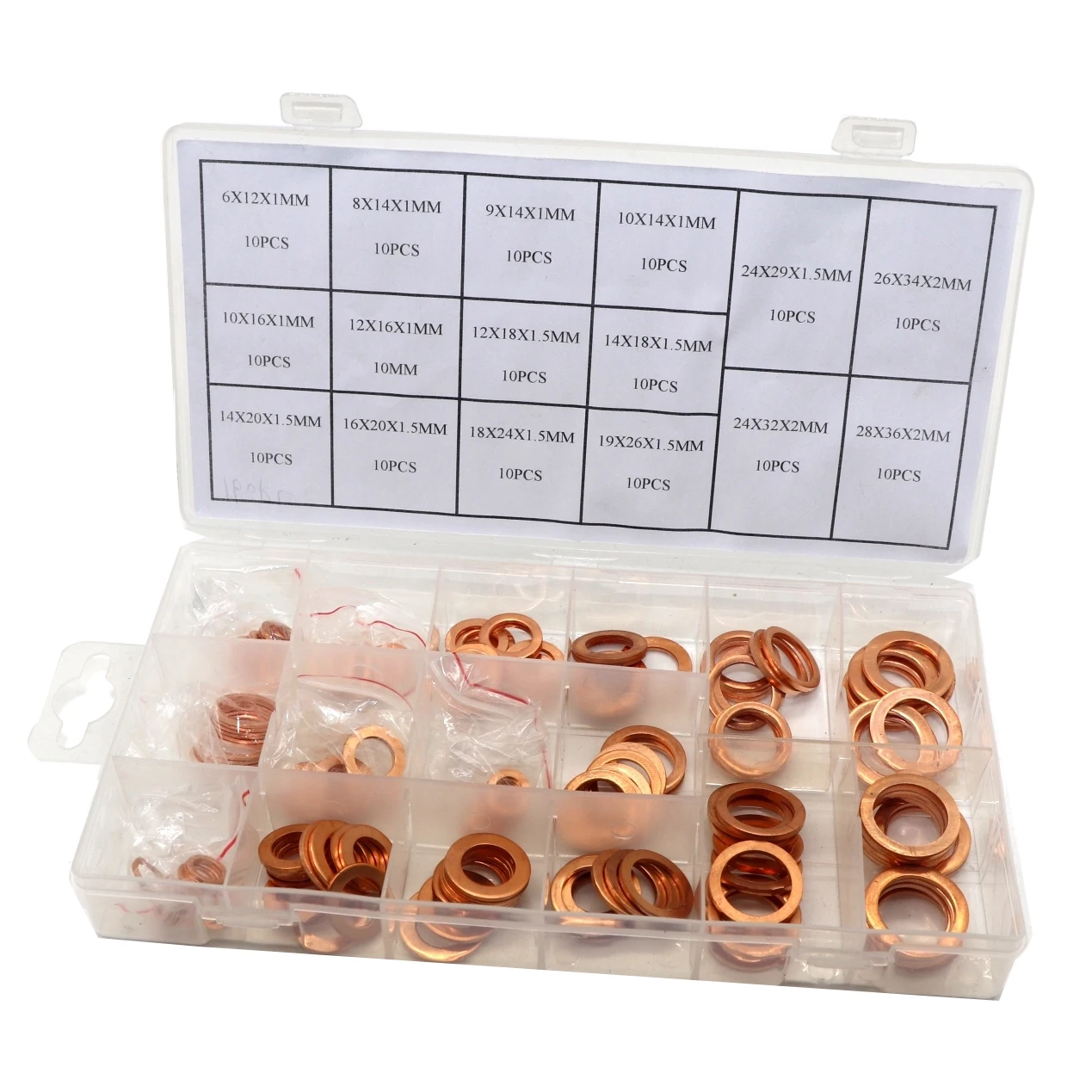 110Pcs Kit 6 Sizes Car Assorted Solid Copper Crush Washers Seal Flat Ring w/ Box 