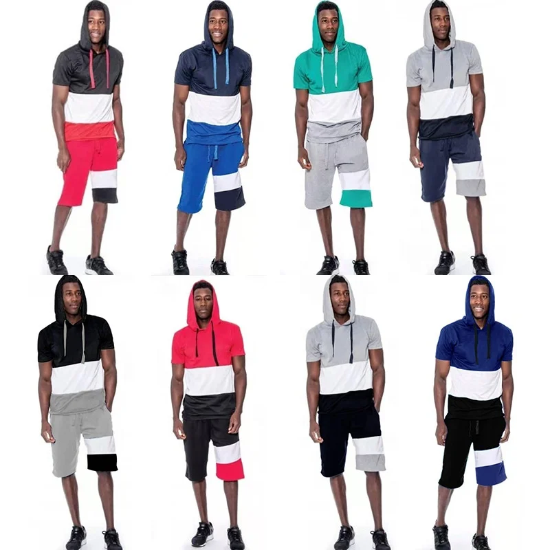 

LW-56 Plus Size Mens Outfits Custom Summer 2021 Causal Loose Hoodie Sportswear Shirts Pants 2 Piece mens shorts and t shirt sets