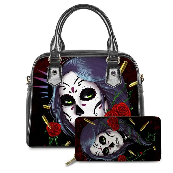 

Mexican Sugar Skull Graphic Print Women Hand Bags 2021 Handbags Top Handle Shoulder Bag Tote Satchel Purse with Matching Wallets, Accept custom made