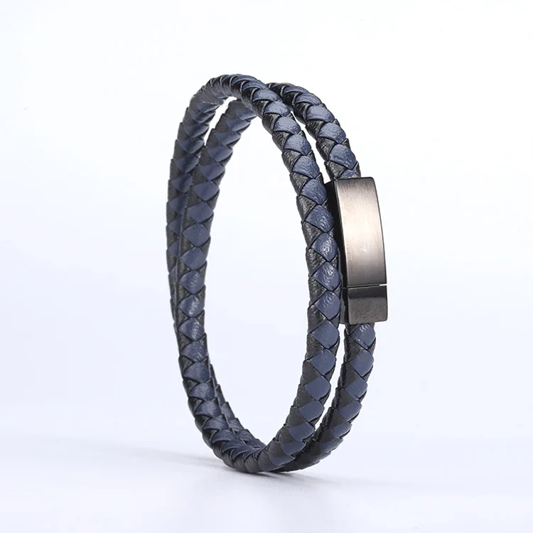 

Stars Forever Pulceras De Hombres Classic Blue Color Leather Bracelet