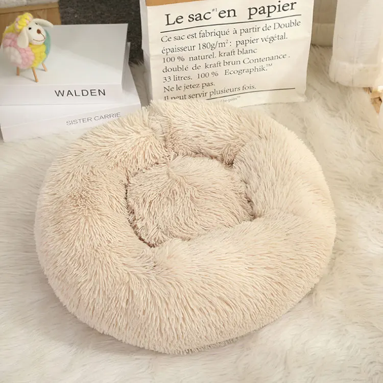 

2021 Wholesale Manufacturer Soft Luxury Plush Pink Grey White Pet Cushion Round Cat Dog Bed Plush, 6 colors / customized