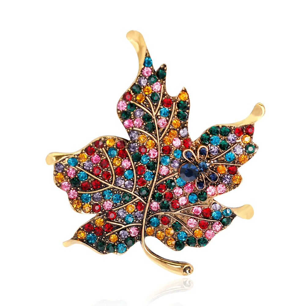 

Colorful Maple Leaf Shaped Brooch Pins Clothes For Women Wedding Rhinestone Leaves Pins and Broches Metal Badges Brooch Jewelry