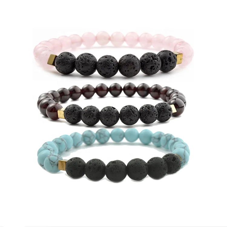 

Natural Gemstone Bead Bracelet for Women Mens,Lava Rock Essential Oil Beaded Bracelets Bangles,Elastic Stretch Bracelet Set