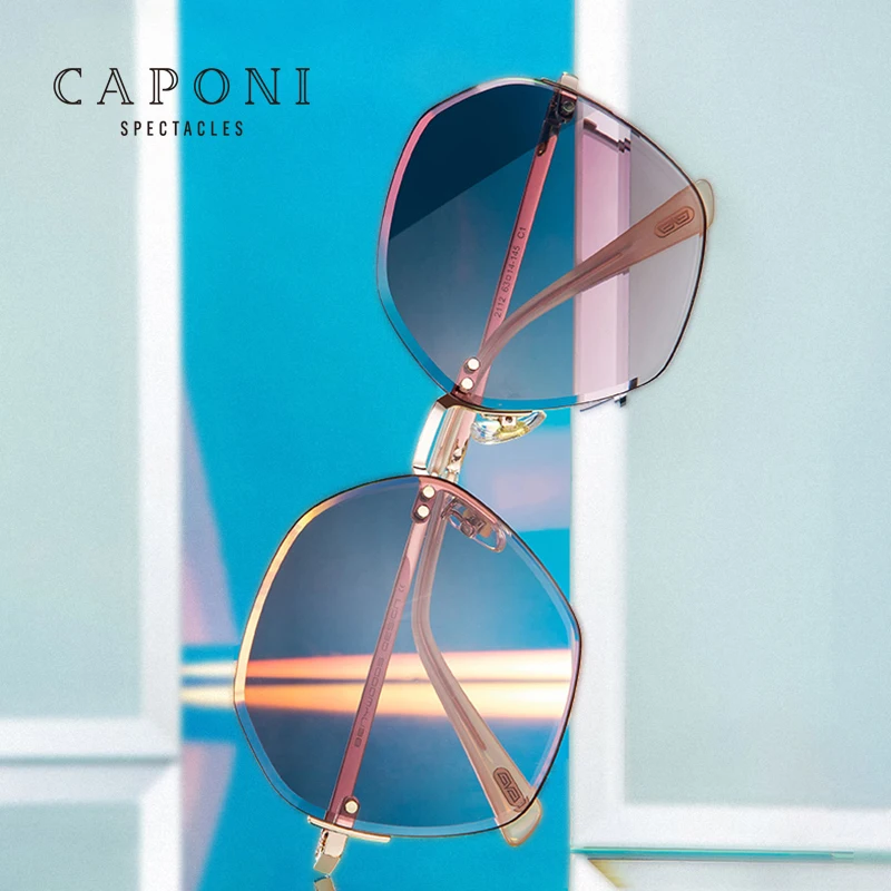

CAPONI Luxury 2020 Graduation Polygon Rimless Gold Frame Women Sun Glasses Shades Anti UV400 Classic Retro Sunglasses Women