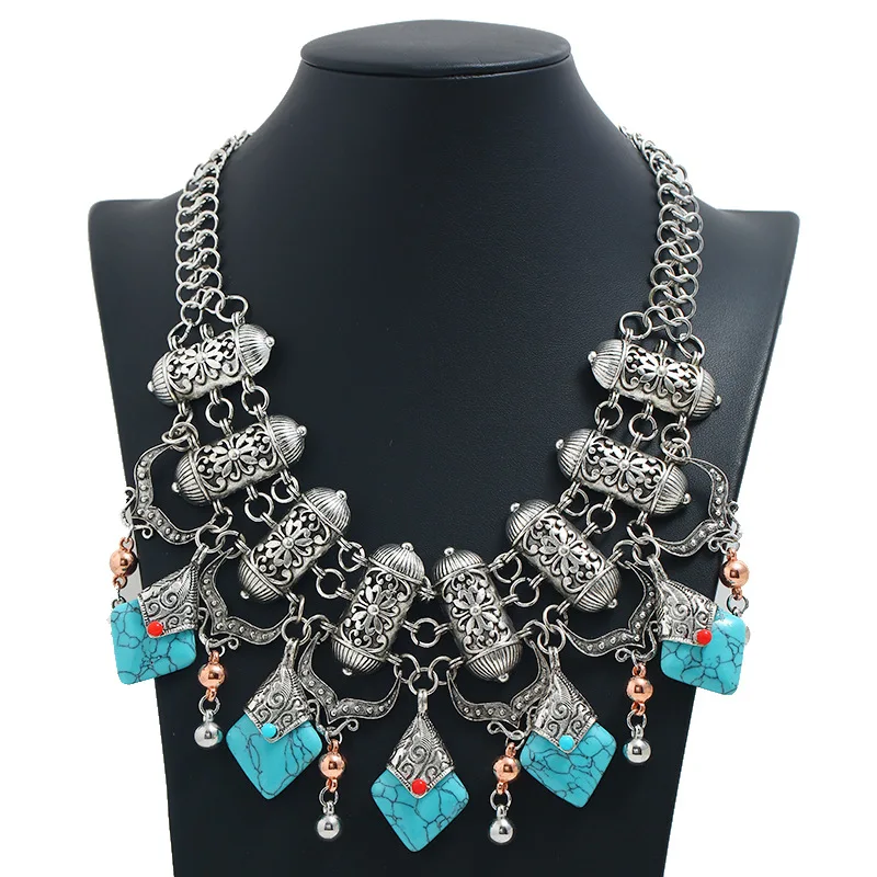 

ZQL029 Fashion Vintage resin statement necklace Zinc alloy Chunky necklaces Big heavy necklaces for women