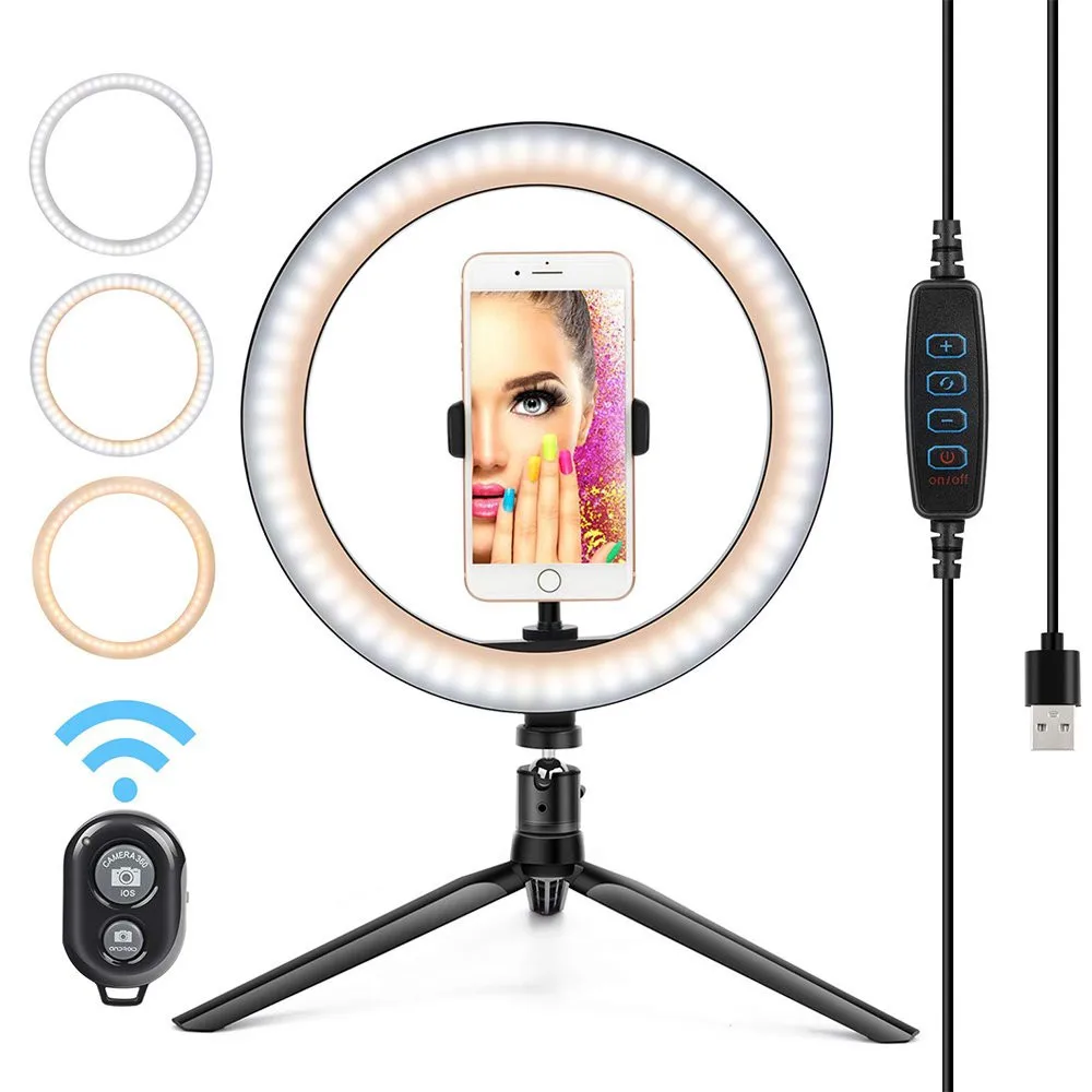 

26cm  10 inch Tik Tok Makeup Beauty Filling Ring Light For Phone desktop Live Stream With Remote control, Black