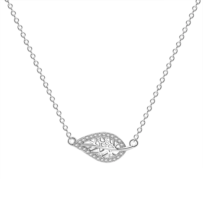 

925 Sterling SIlver Minimalist CZ Pendant Women Jewelry Gold Plated Leaf Necklace