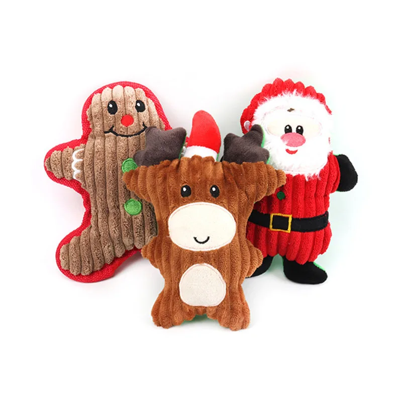 

2021 Dog Interactive Christmas Pet Plush Chew Toy Squeak Dog Toys, Red, brown,can be custom color