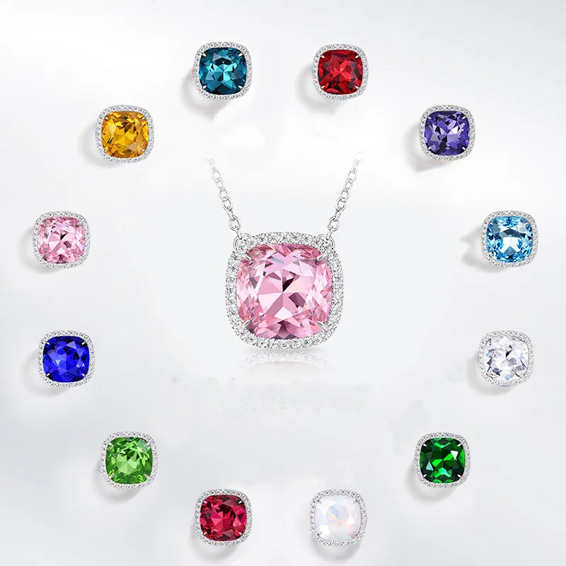 

MSYO Ins Fashion Women Jewelry Geometric Pendant Necklace 12 Birthstone Zircon Necklace, As shown in the picture