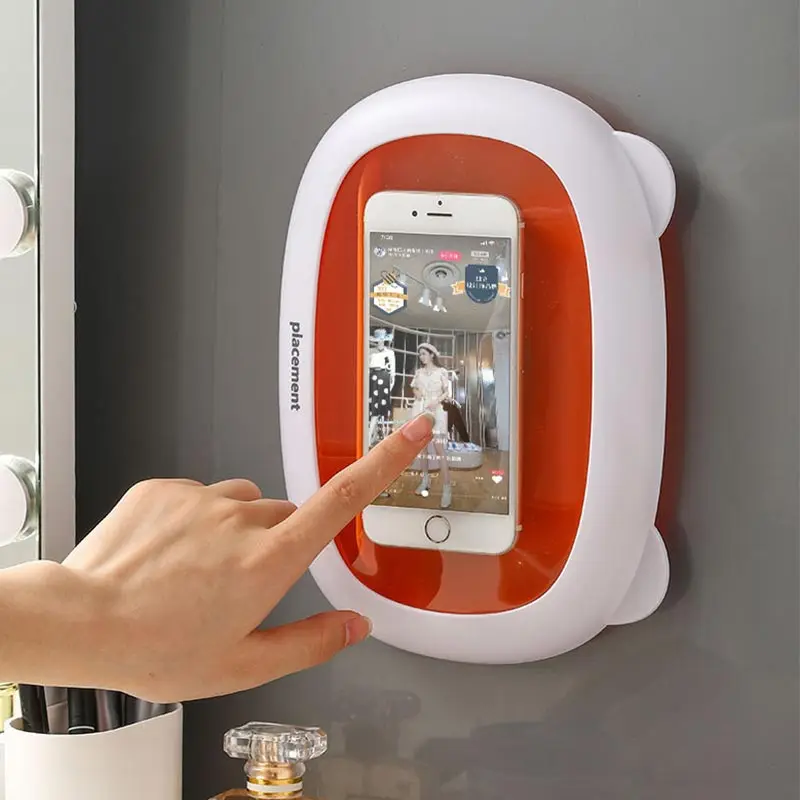 

Bathroom Waterproof Stick Wall Installation Anti-fog Mobile Phone Holder Shower Non-slip TV Watching Equipment, White blue