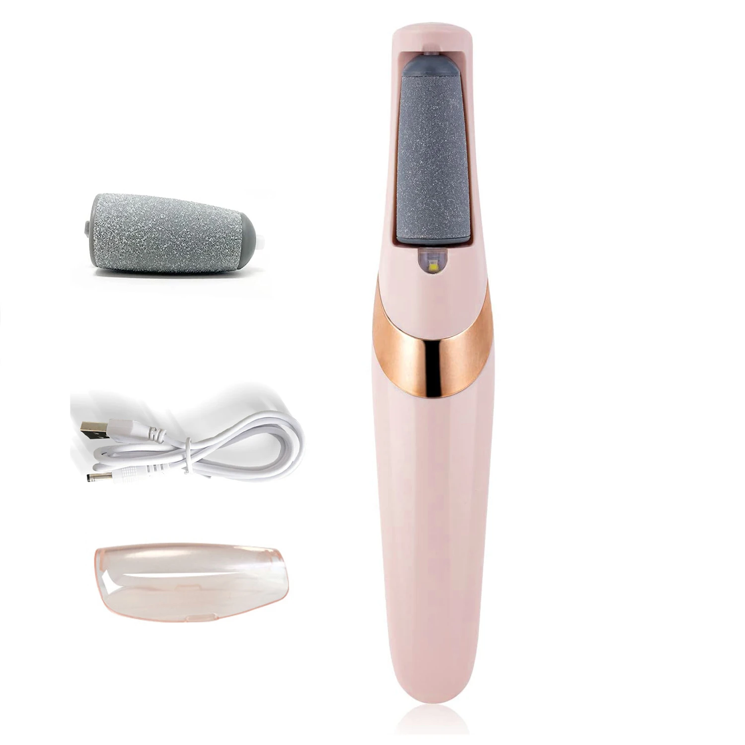 

Electric Foot File Callus Remover Rechargeable Pedicure Tools Foot Care Kit with 2 Roller Heads