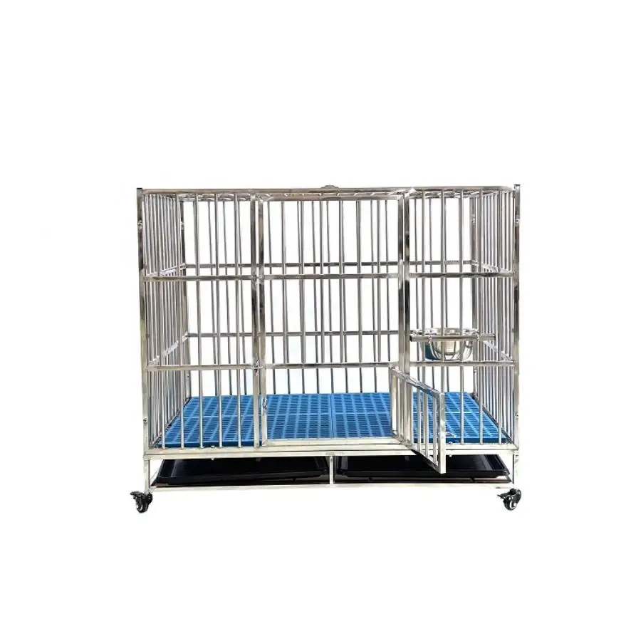 

Large Heavy Duty Stainless Steel Metal Cage Dog Kennel Dog Crate, Silver