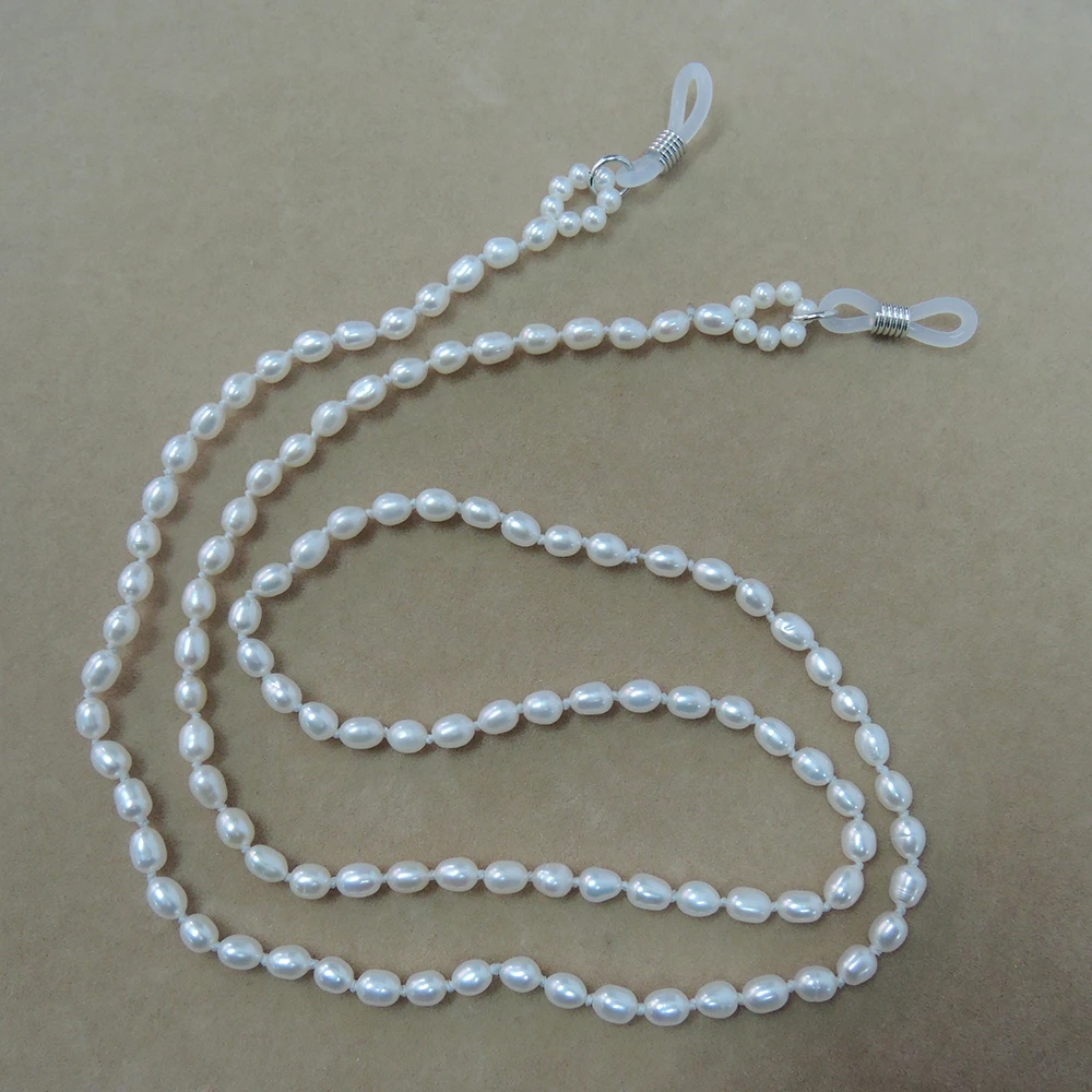 

high quality eyewear cord necklace made of 3-4 mm freshwater pearl , good gift for woman, mini rice shape pearl