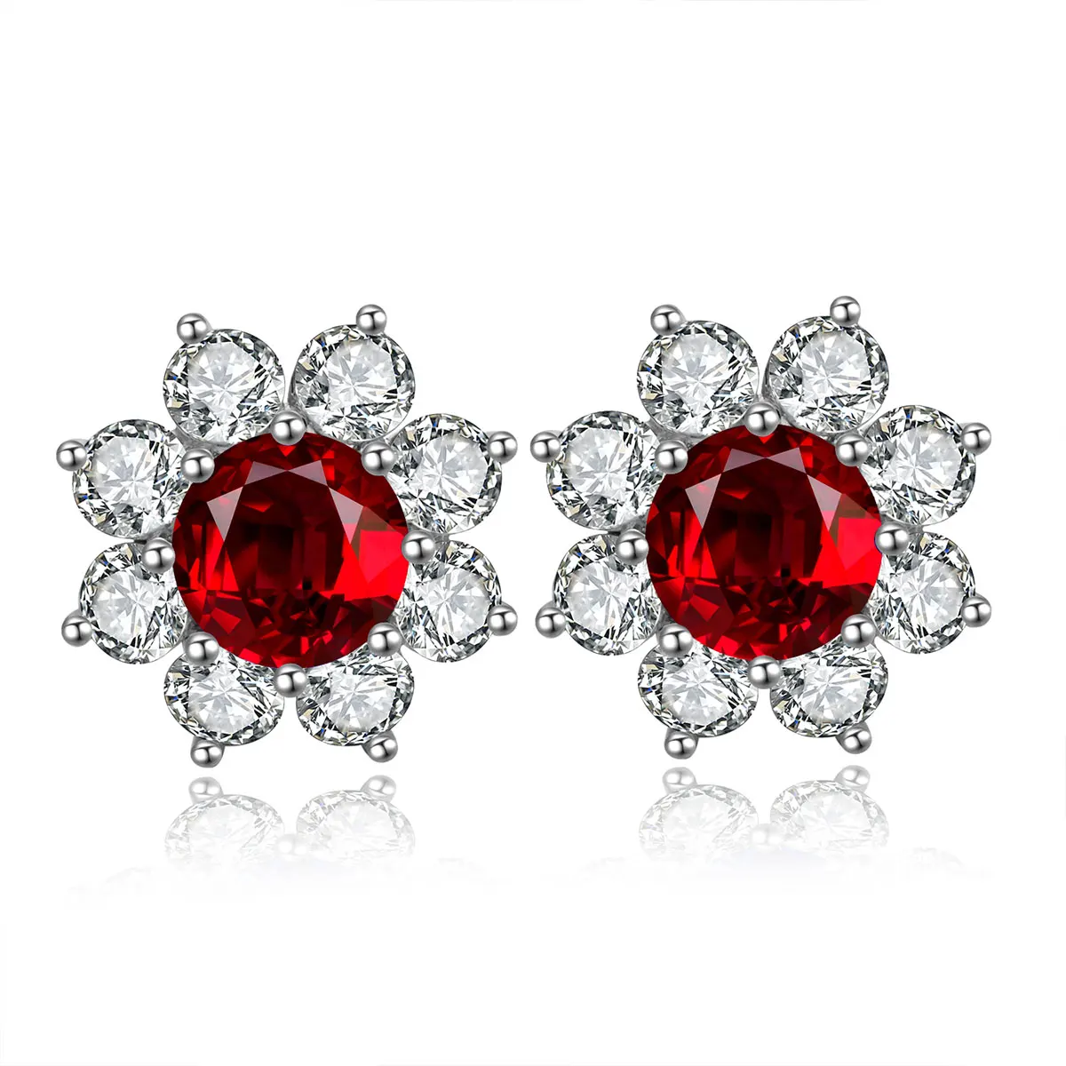 

Anster jewelry 9k gold lab grown ruby stud high quality earrings moissanite side stones for women wholesale, Red