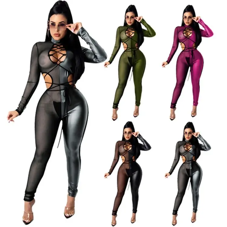 

MD-2022010406 Best Seller Hollow Out Lacing Spliced Trendy Sexy Clothes Women One Piece Jumpsuits And Rompers Womens Clothing