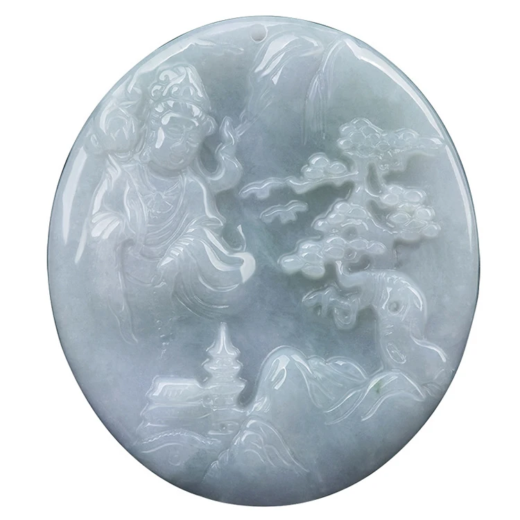 

Certified Grade A Natural Burmese Jade Landscape Guanyin Bodhisattva Pendant Ice Jade Pendant Jewelry Jade Wholesale