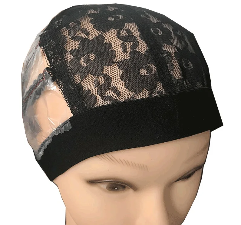 

Black Crochet Breathable Braided Straps Lace Adjustable Elastic Mesh Dome ventilated Wig Cap