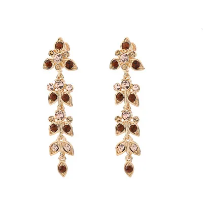 

NEW Trendy Hot Design Rose Pink & Yellow Natural Stones Long Color Diamond Earrings For Women Gold Charm Jewelry Earrings
