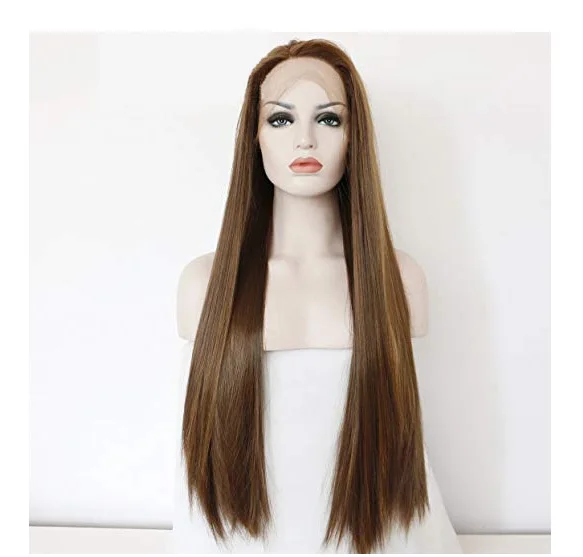 

Hot Sale Hand Hook Wig Brown Gradient Brown Natural Long Straight Hair High-Grade Synthetic Lace Wig, White