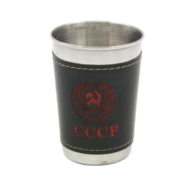 

170ml Stainless Steel Wine/Beer Cup Glass With Leather Protection Sleeve, Black