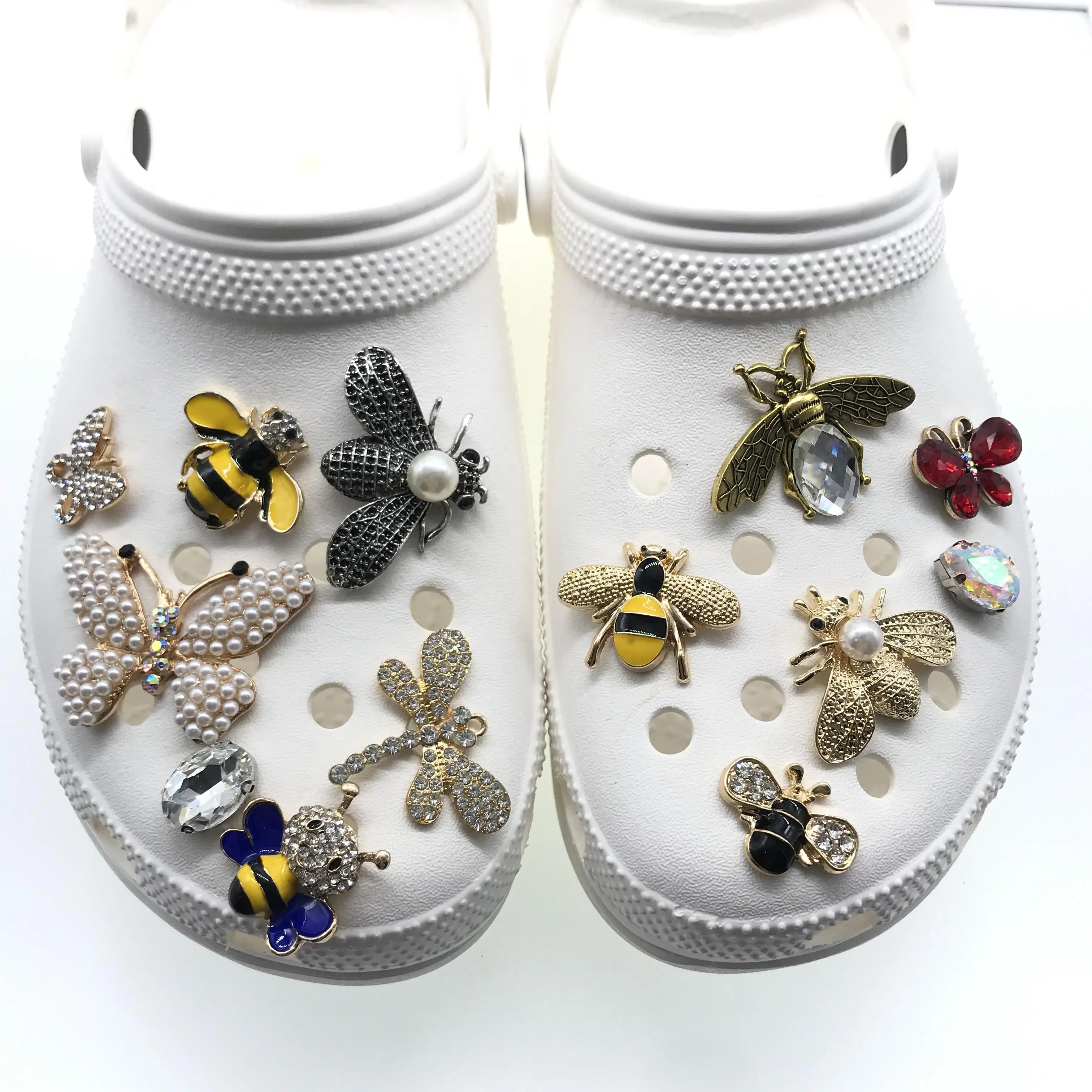 

Hot sale DIY high- class metal croc charms decorations bee butterfly for croc shoes beach shoes, Picture