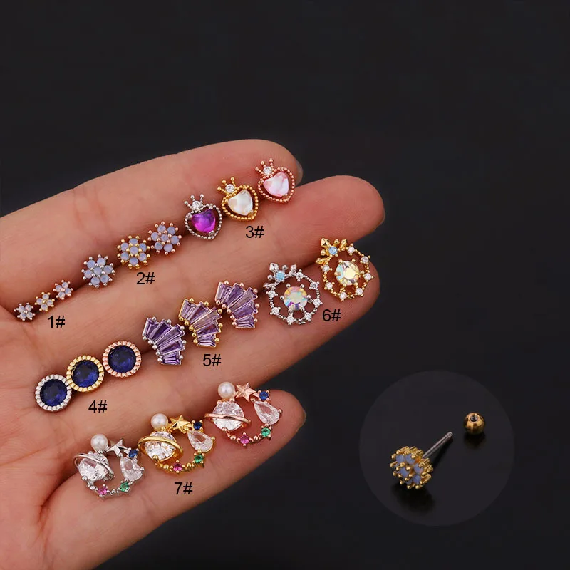 

YW 20g Ear Piercing Jewelry Multicolor Cz Crystal Cartilage Earrings for Women Helix Tragus Conch Screw Back Stud Earring