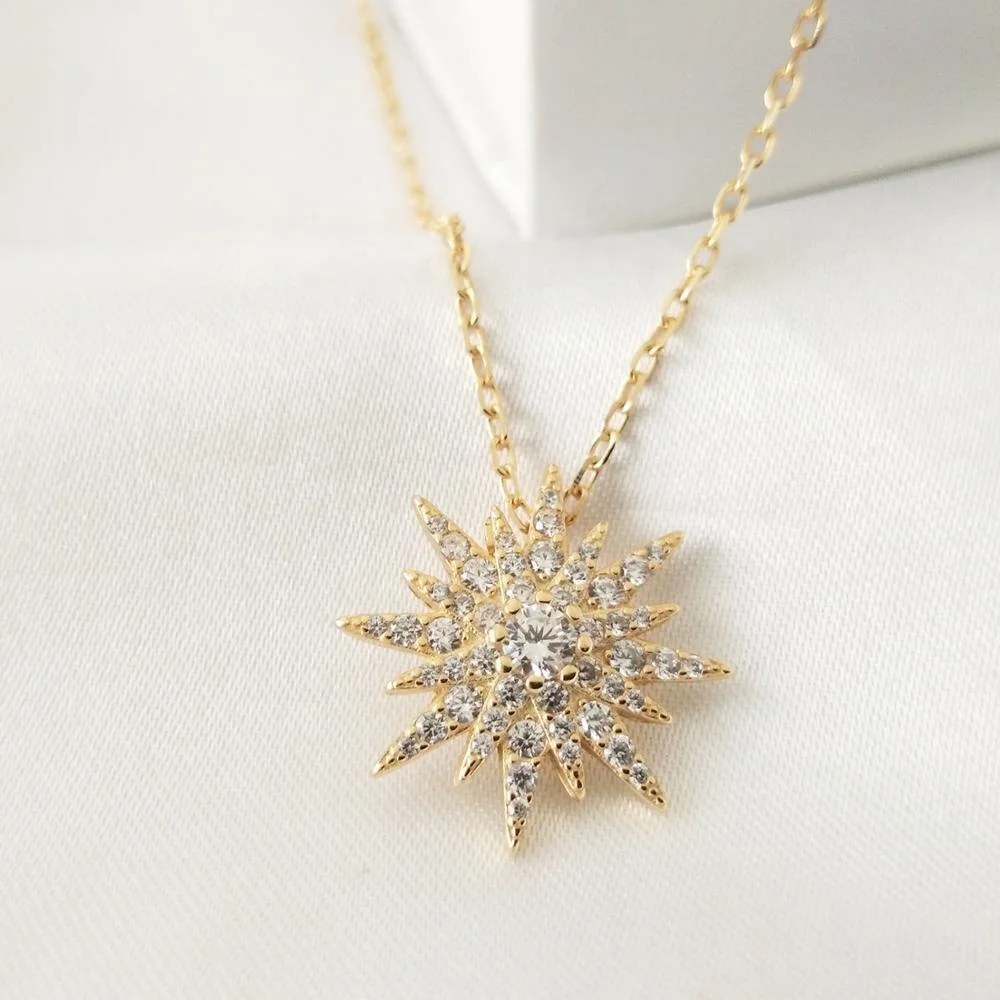 

LOZRUNVE Fashion Full Pave CZ Star Starburst Pendant Necklace