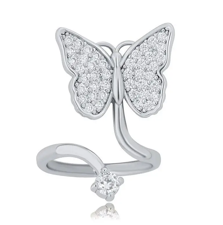 

CZ Hip Hop Butterfly Minimalist Finger Rings Micro Pave Adjustable Ring Latest Fashion Novelty Diamond Nail Ring for Women