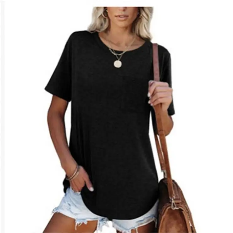 

Wholesale Sexy Women'S Short Sleeve Pockets V-Neck Shirts Loose Casual Tee T-Shirt Basic Tops Summer Casual Blouses