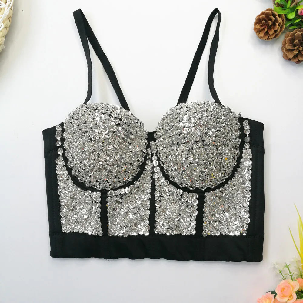 

Rhinestone Top Lentejuelas Halter Neck Haut Sexy Strapless Rave Clothes Short Camisole Tops For Women Fashion Topy Damskie Crop, Customized