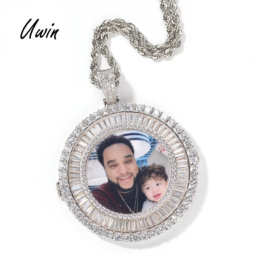 

UWIN Baguette CZ Round Photo Pendant Circle Iced Out Picture Memory Pendant Rapper Jewelries Wholesale Price