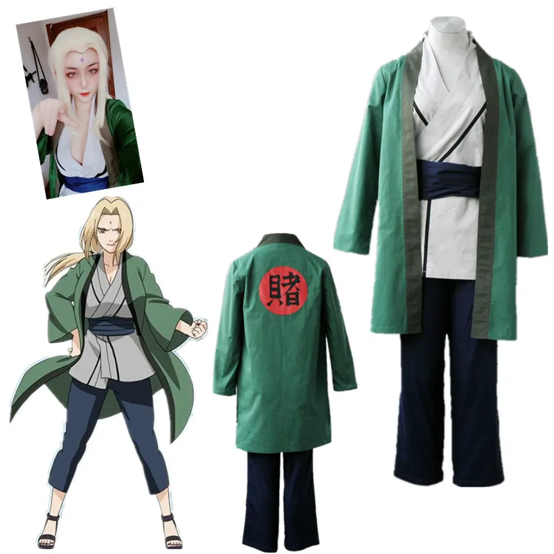 

JCOSTNG Anime Tsunade Cloak Top Pant Wig Ninja Costume For Men Women Halloween Party Cosplay Costume, As picture shown