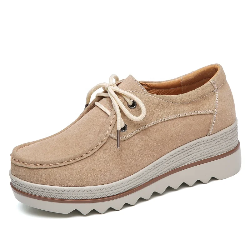 

US Women 5-11# Wholesale Comfortable Genuine Suede Leather Flat Walking Shoes Casual Women's Fashion Sneakers