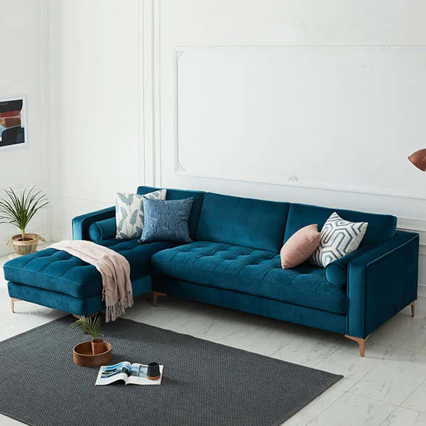Mid Century Modern Furniture Blue Velvet Modular Sectional Sofa - Buy