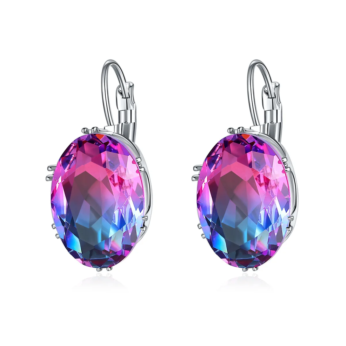 

2021 Korean Luxury Crystal Egg Shape Stud Earrings Vintage Silver Color Wedding Jewelry White Zircon Stone Earrings For Women, Colorful