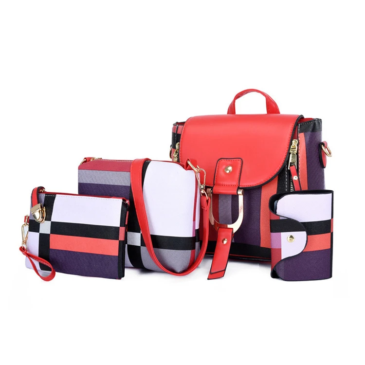 

Hot Sell PU with Relief 4 in 1 woman bag set ladies wallet ladies pars hand set bag