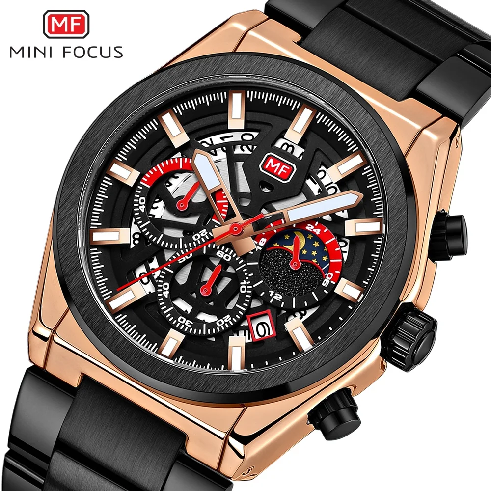 

Mini Focus MF0339G Outdoors Steel Quartz Watches for Men Chronograph Luxury Branded Mens Watch