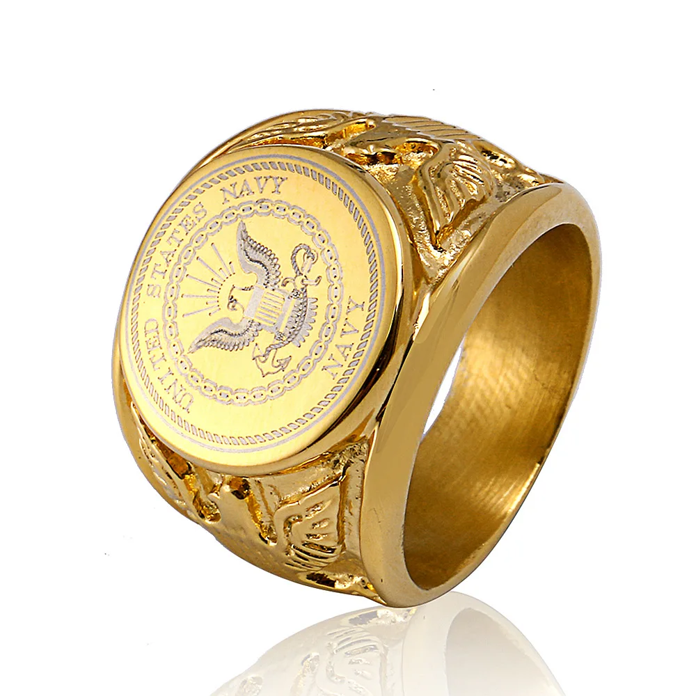 

Fashion Stainless Steel USA Military Navy Ring United States MARINE CORPS US ARMY Men Air Force Rings, Gold, silver, black